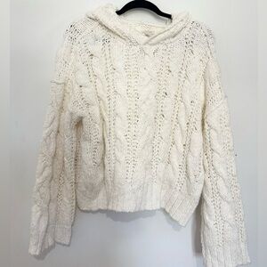 Anthropology pilcro Cable-Knit Hooded Pullover Sweater size small chunky thick